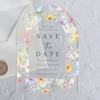 Pastel Watercolor Wildflower Wedding Save The Date Acrylic Invitations