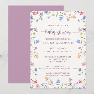 Pastel Watercolor Wildflowers Garden Baby Shower Invitation