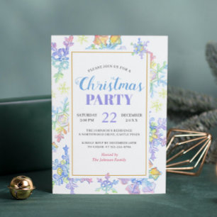 Pastel Watercolor Winter Snowflakes Christmas Invitation