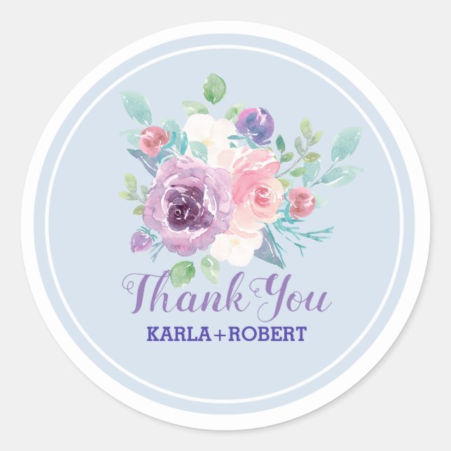 Pastel Watercolors Flowers Bouquet Classic Round Sticker (Front)