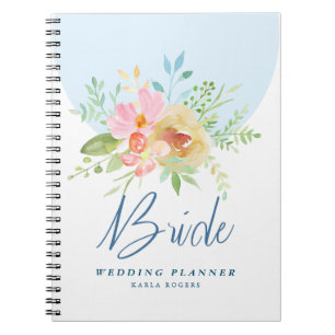 Pastel watercolors flowers Bride typography Notebook