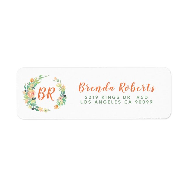 Pastel Watercolors Flowers Wreath Monogram (Front)