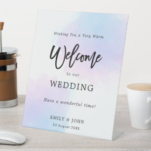 Pastel Watercolors Welcome to Our Wedding Pedestal Sign