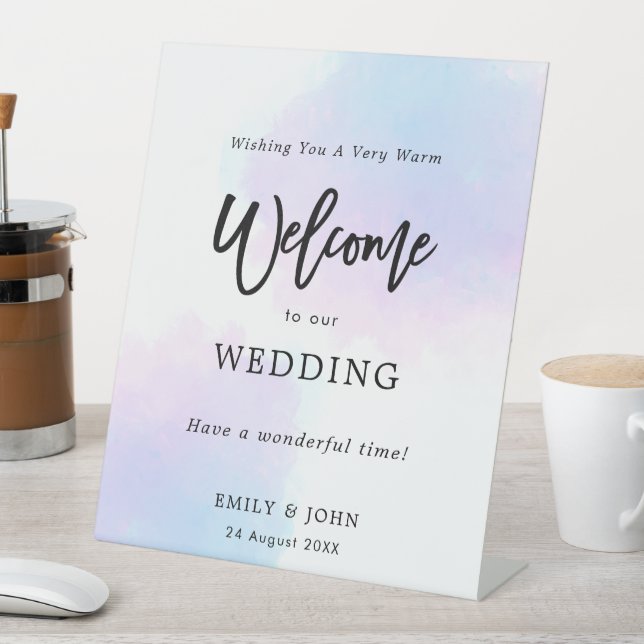 Pastel Watercolors Welcome to Our Wedding Pedestal Sign (In SItu)