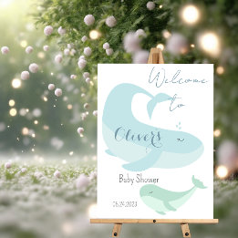 Pastel Watercolour Blue Green Whale Baby Shower