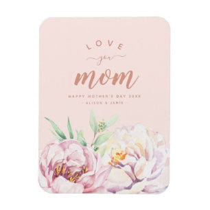 Pastel Watercolour Florals Love You Mom Minimalist Magnet