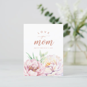 Pastel Watercolour Florals Love You Mom Minimalist Postcard