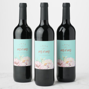 Pastel Watercolour Florals Love You Mom Wine La Label