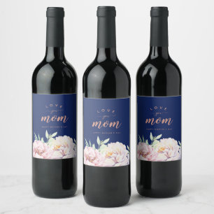 Pastel Watercolour Florals   Love You Mom  Wine Label