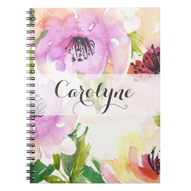Pastel Watercolour Hand Painted Flowers Notebook (Front)