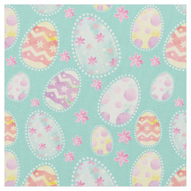 Pastel Watercolour Painted Easter Egg Pattern Fabric (Close Up)