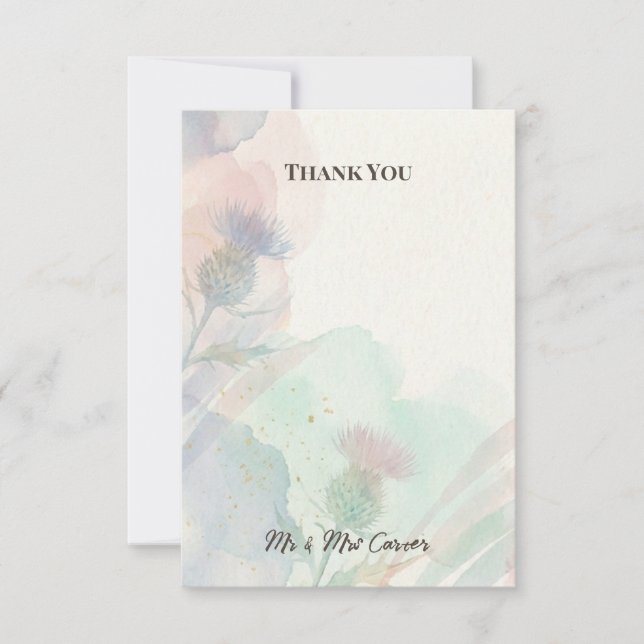 Pastel Watercolour Wedding Thank You Card (Front)