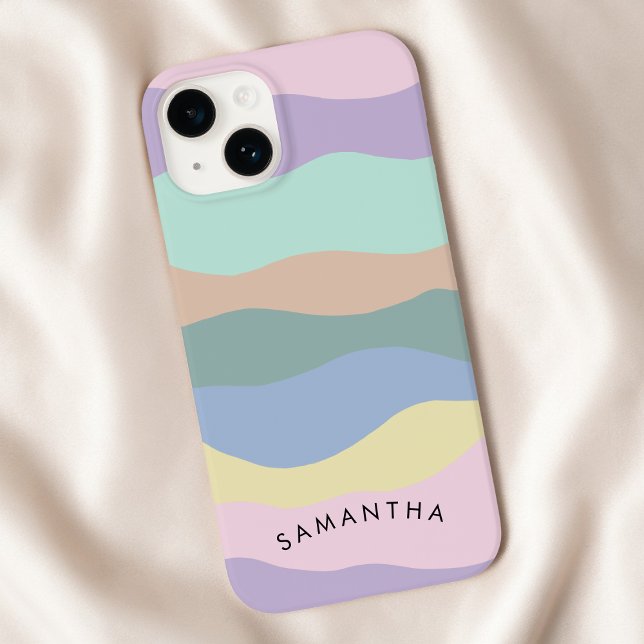 Pastel Wavy Pattern Personalized Curvy Name iPhone Case (Pastel Wavy Pattern Personalized Curvy Name Case-Mate iPhone Case)