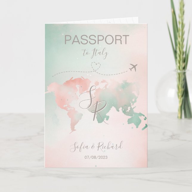 Pastel Wedding Destination Passport World Map Invi Invitation (Front)