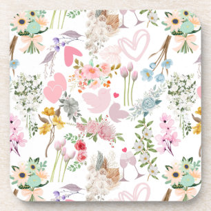 Pastel Wedding ornaments pattern 02 Coaster