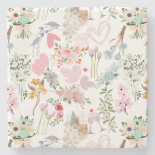 Pastel Wedding ornaments pattern 02 Stone Coaster