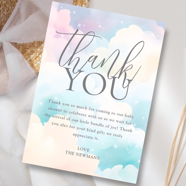 Pastel We're on Cloud Nine Baby Shower  Thank You Card (Creator Uploaded)