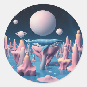 Pastel Whale in Floating Island Dreamscape Classic Round Sticker