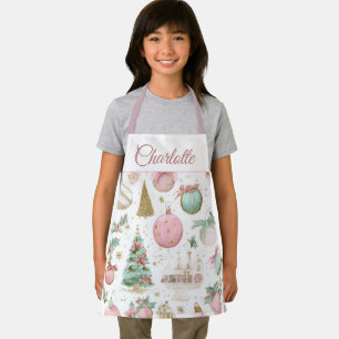 Pastel Whimsical Christmas Kids Apron Custom Name