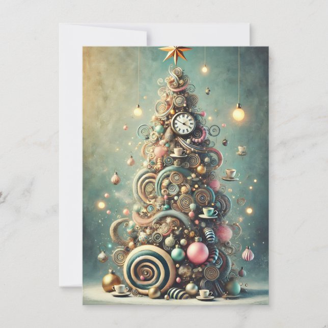 Pastel Whimsical Christmas Tree Holiday Greetings  Card (Front)