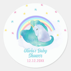 Pastel Whimsical Star Unicorn Rainbow Baby Shower  Classic Round Sticker