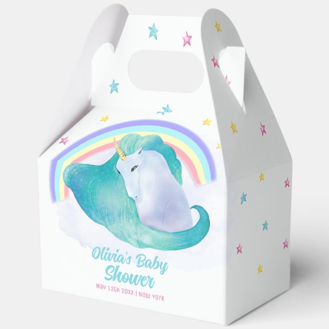Pastel Whimsical Star Unicorn Rainbow Baby Shower  Favor Box (Front)