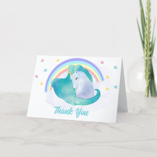 Pastel Whimsical Star Unicorn Rainbow Baby Shower  Thank You Card