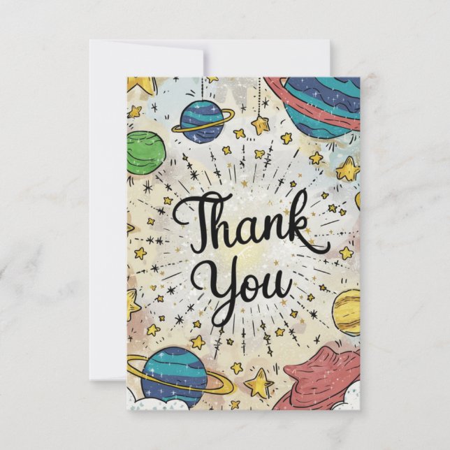 Pastel Whimsical Starry Celestial Thank You Card (Front)