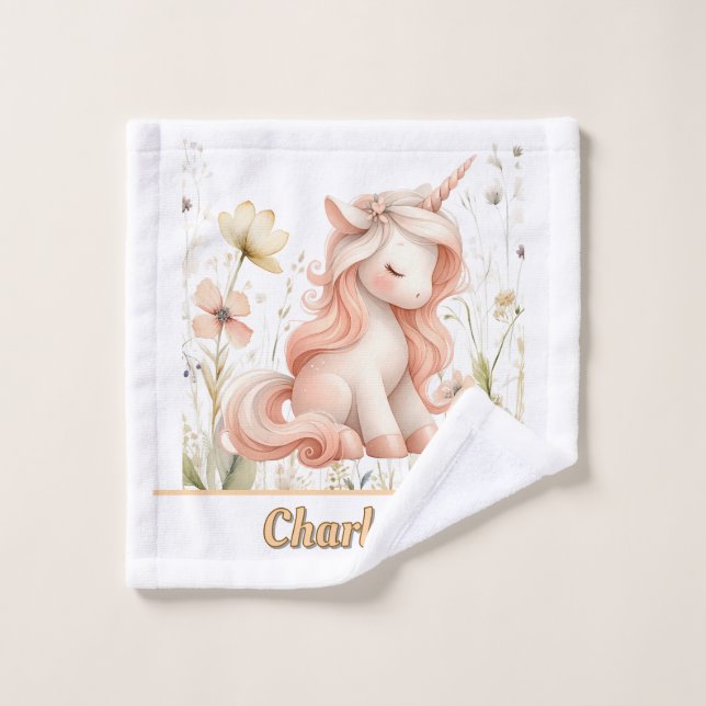 Pastel Whimsical unicorn fleur sauvage (Gant de toilette)