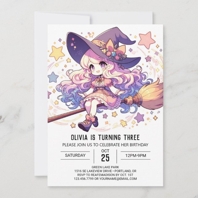 Pastel Whimsy Wizard Birthday Invitation (Front)