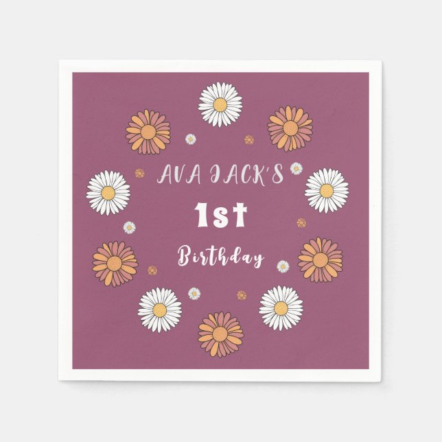 Pastel white and pink orange daisy flowers napkin (Front)