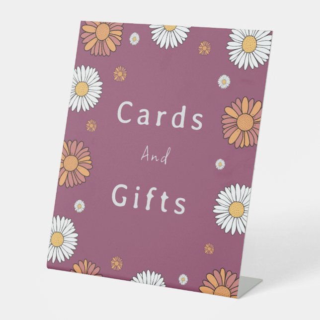 Pastel white and pink orange daisy flowers pedestal sign (Front)