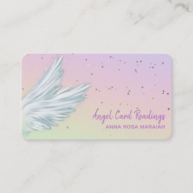 *~*  Pastel White Angel Wings Starry Rainbow Business Card (Front)