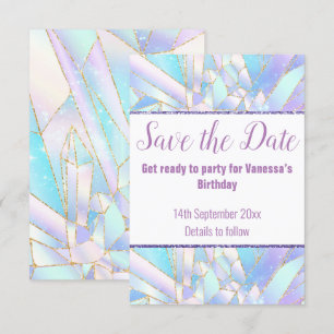 PASTEL WHITE CRYSTAL SAVE THE DATE RSVP CARD
