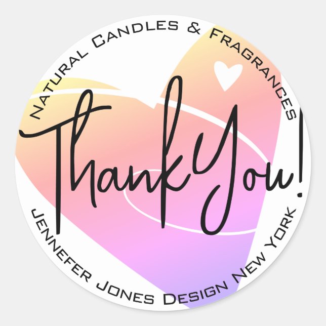 Pastel White Heart Calligraphie Merci Étiquette (Devant)