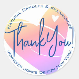 Pastel White Heart Calligraphy Thank You Label