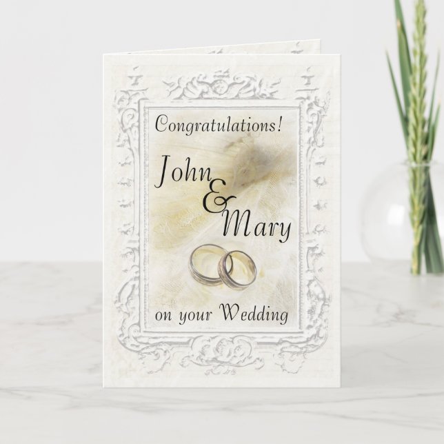 Pastel White Peacock Wedding Congratulation Card (Front)