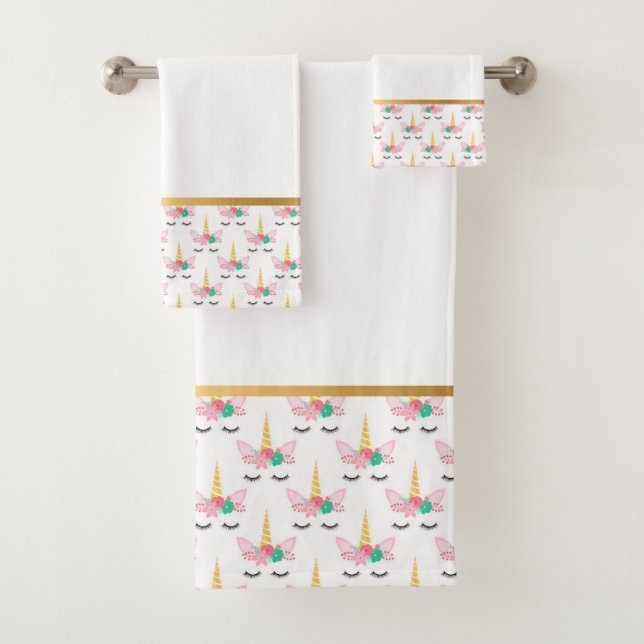 PASTEL WHITE UNICORN GOLD BATHROOM TOWEL SET (Insitu)