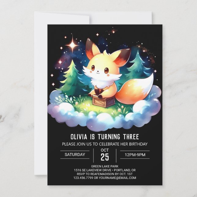 Pastel Wild Fox Birthday digital Invitation (Front)