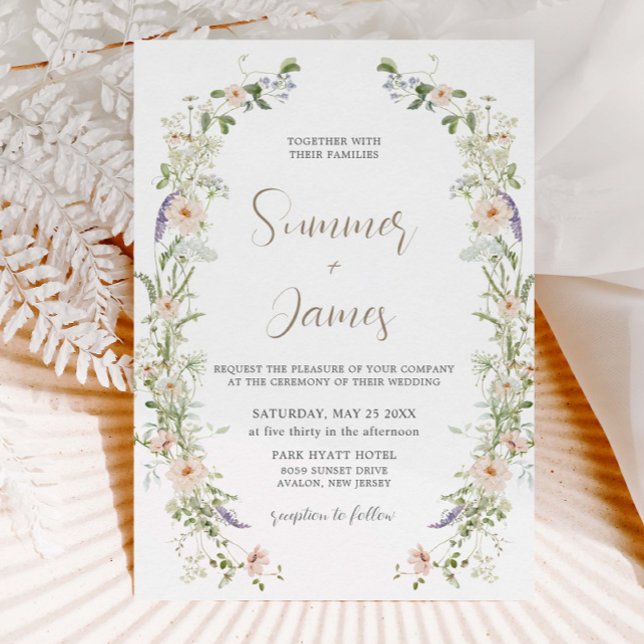 Pastel Wildflower Delicate Floral Wreath Wedding  Invitation (Creator Uploaded)
