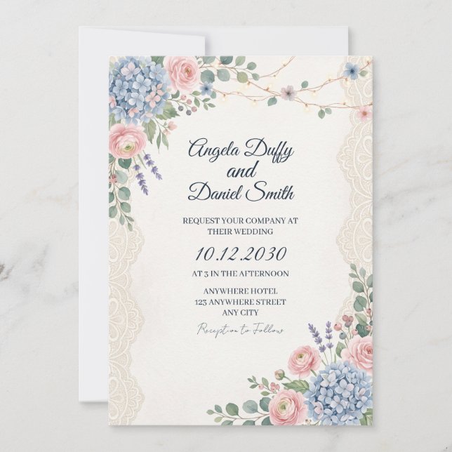 Pastel Wildflower Floral Wedding Invitation (Front)