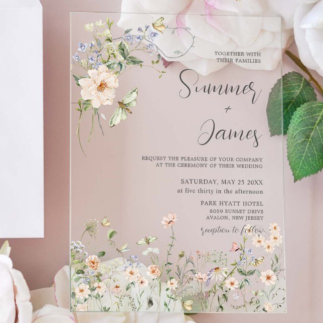 Pastel Wildflower Garden Delicate Floral Wedding  Acrylic Invitations (Creator Uploaded)