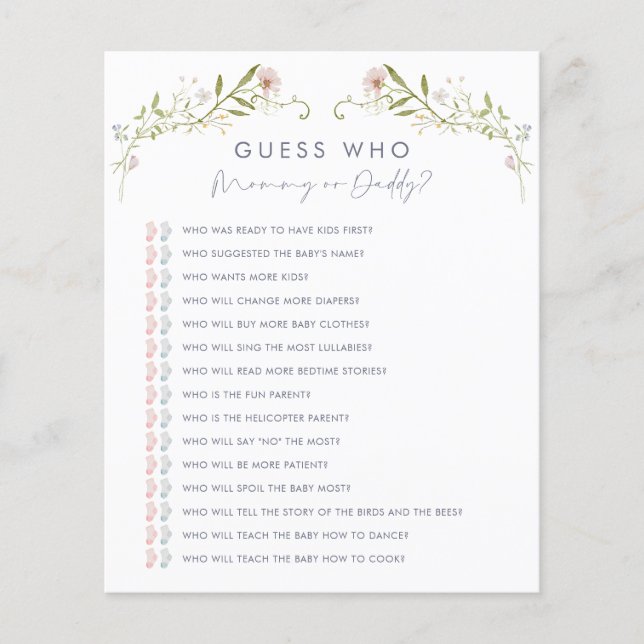 Pastel Wildflower Guess Who Baby Shower Game (Front)