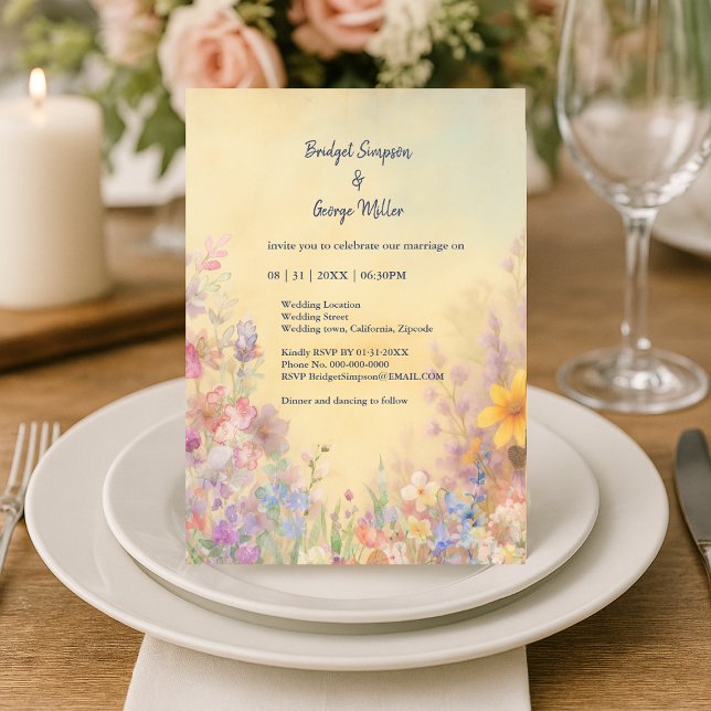 Pastel Wildflower Meadow Barn Wedding  Invitation (Creator Uploaded)