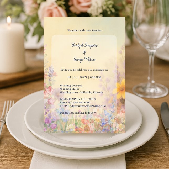 Pastel Wildflower Meadow Barn Wedding  Invitation (Creator Uploaded)