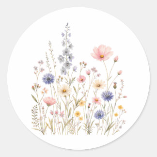 Pastel Wildflower Meadow Classic Round Sticker