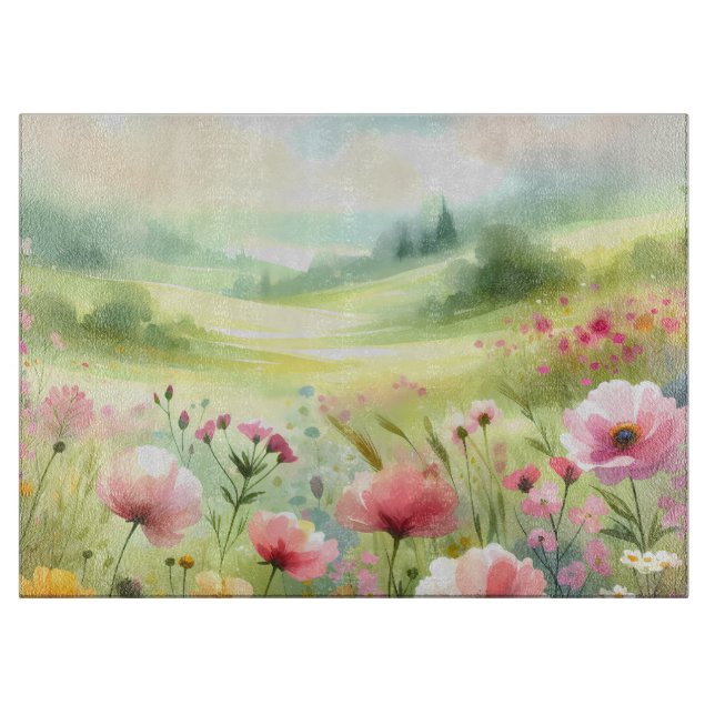 Pastel Wildflower Meadow Landscape Cutting Board (Front)