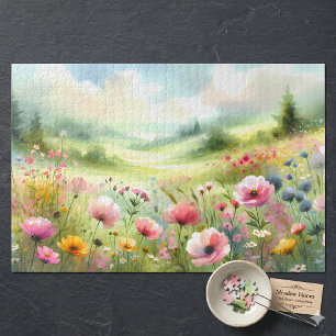 Pastel Wildflower Meadow Landscape Jigsaw Puzzle