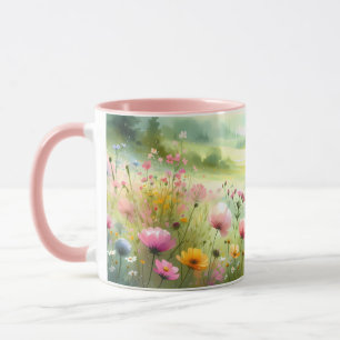 Pastel Wildflower Meadow Landscape Mug
