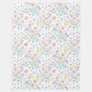 Pastel Wildflower Meadow Pattern Fleece Blanket
